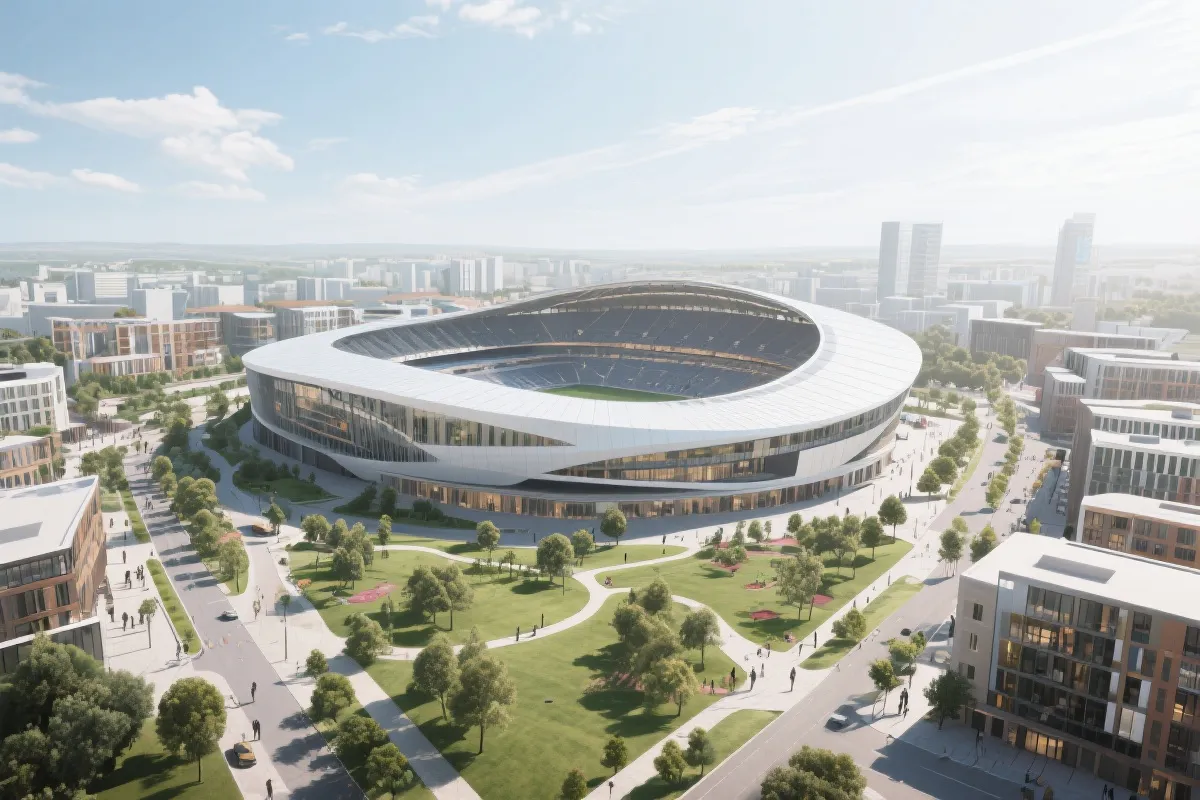 赛后综合利用的体育场馆与开放式公共空间概念图